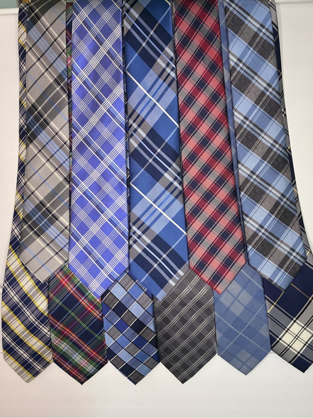11 Men’s Necktie Lot PLAIDS Multiple Makers Silk, Silk Blend, Polyester